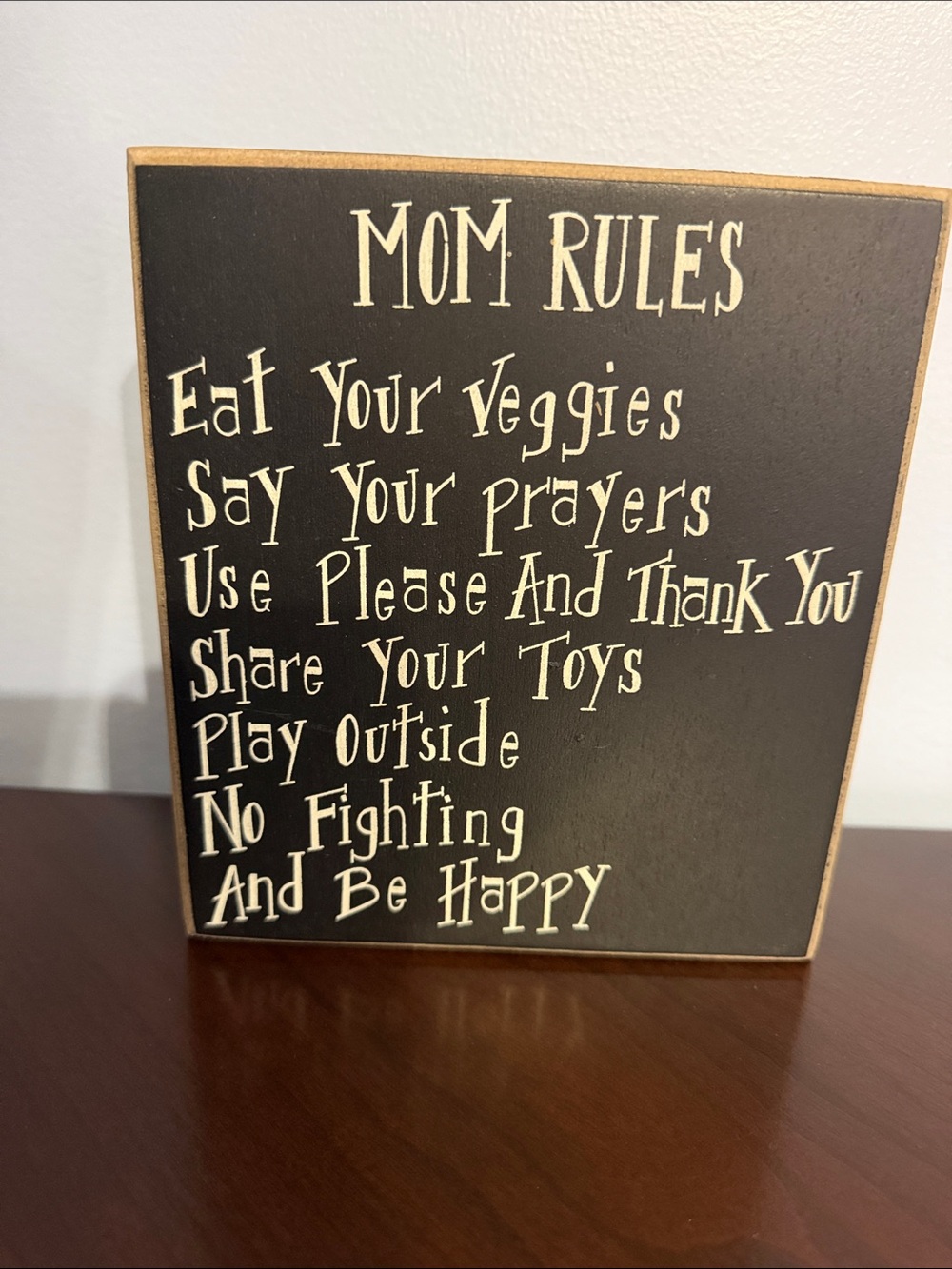 Mom Rules Wooden Sign - Black & White